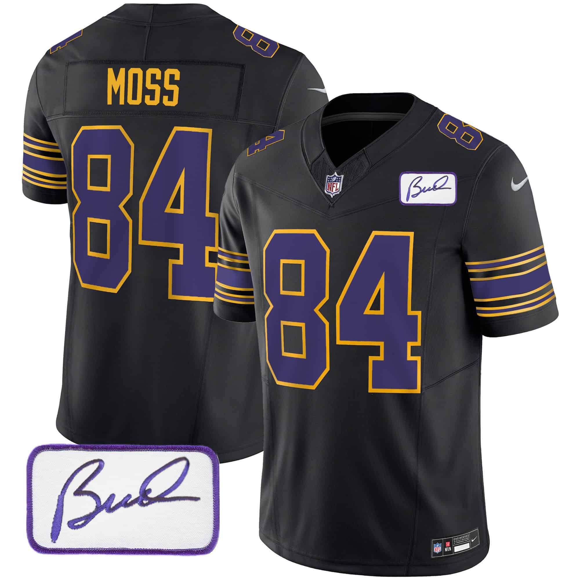 Men Minnesota Vikings #84 Moss Black 2024 Nike Bud Grant Patch Classic Limited NFL Jersey